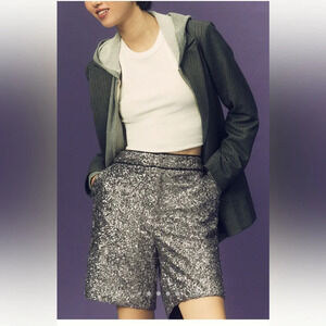 Anthropologie Silver Sequin Shorts